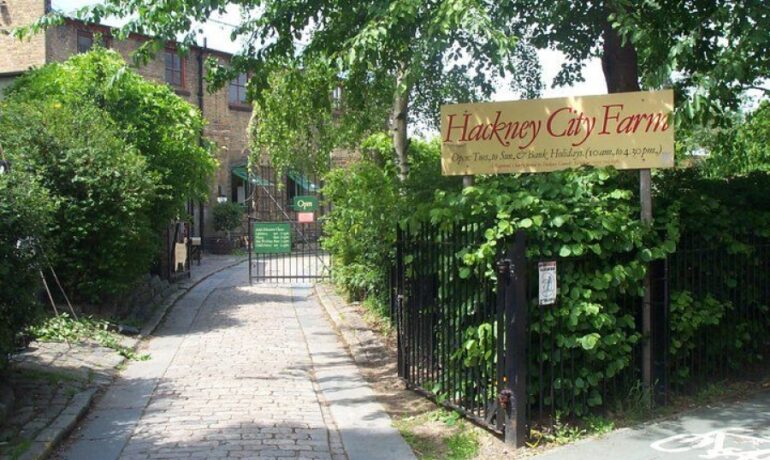The entrance to Hackney City Farm in summer