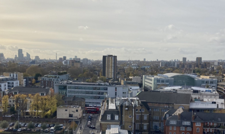 Aerial view looking west from Homerton