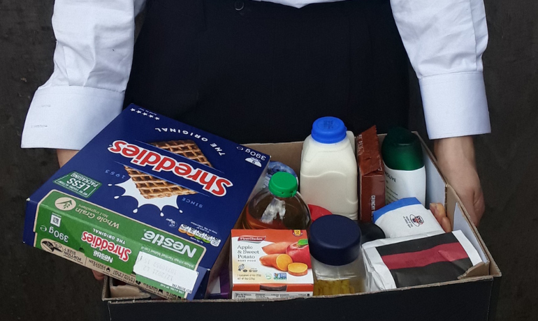 A box of food, distributed through a Hackney Giving funded project